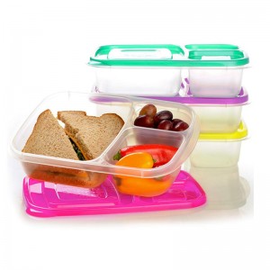 Hordozható Easy iskolai / irodai 3 rekeszes Bento ebéd doboz ételkészítésű élelmiszer-tartályok