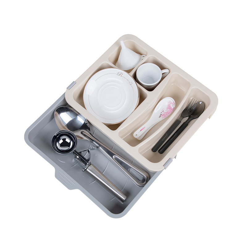 Műanyag konyhai tágítható evőeszközök Ezüst edények fiókos rendező tálcái